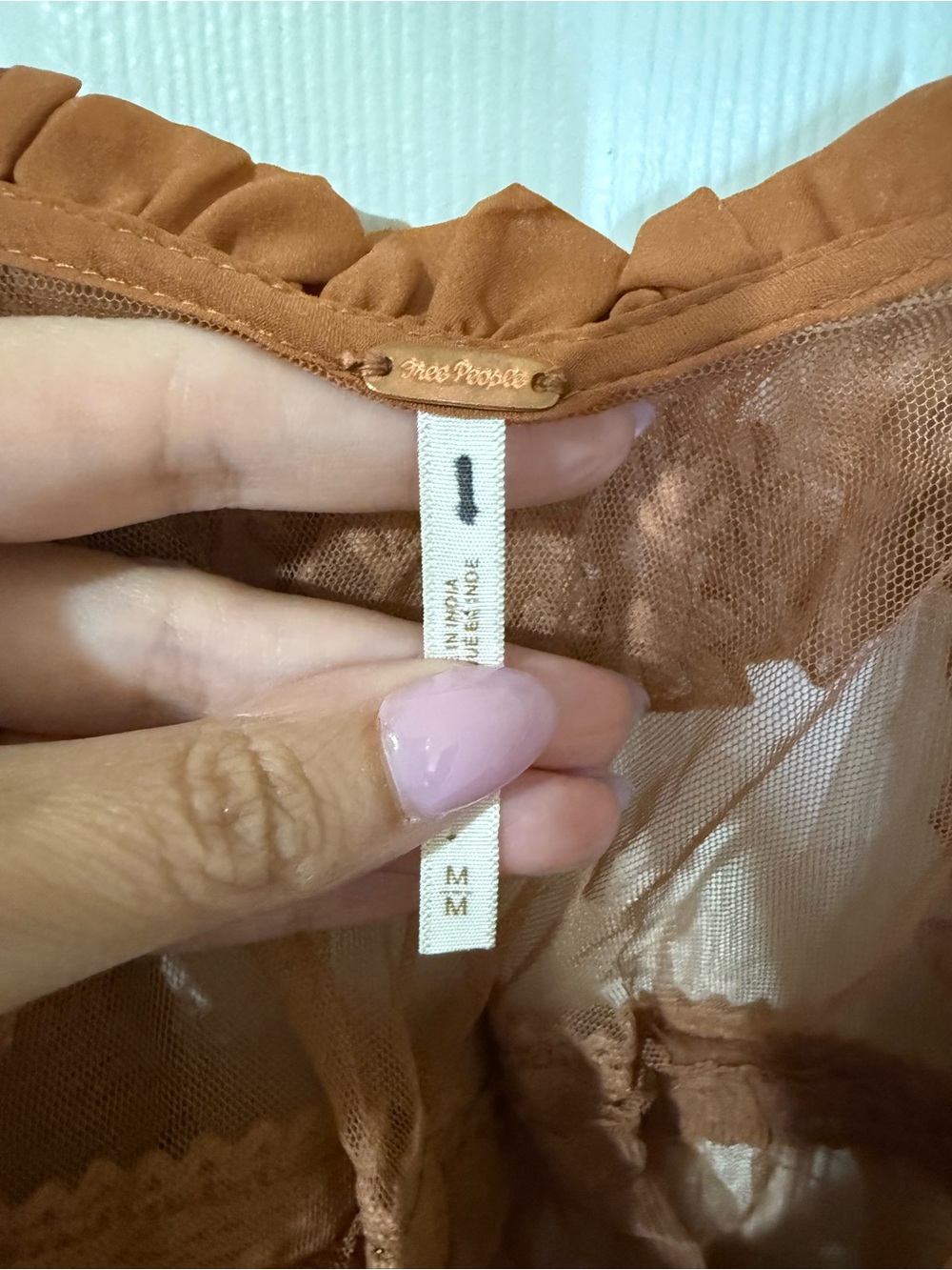 NWOT Free People Sofia Sheer Rust Lace Ruffle Cami Top - Picture 5 of 6